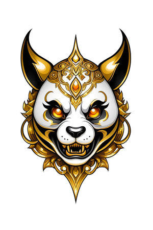 Illustration of a golden panda head on a white backgroundの素材