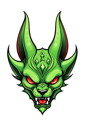 Green devil dog head mascot illustration on white background.の素材