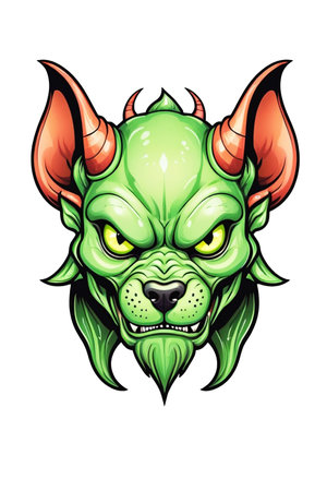 Green devil dog head mascot illustration on white background.の素材