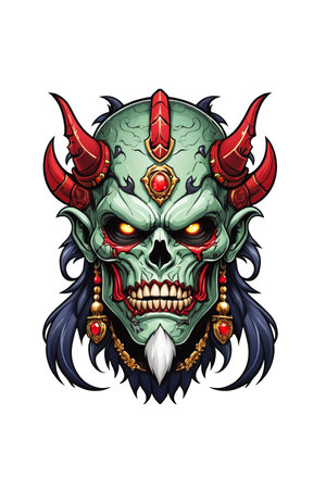 Zombie head soldier with crown isolated on white backgroundの素材