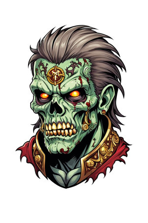 Zombie head soldier with crown isolated on white backgroundの素材