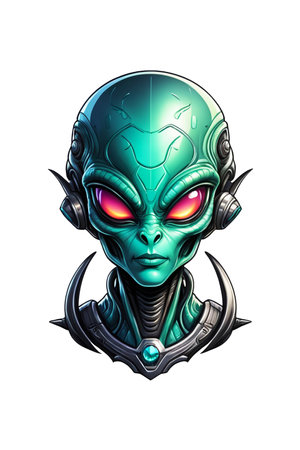 Green alien with blue eyes vector illustration isolated on transparent backgroundの素材