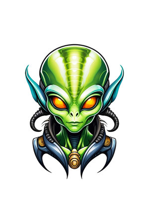 Green alien with blue eyes vector illustration isolated on transparent backgroundの素材