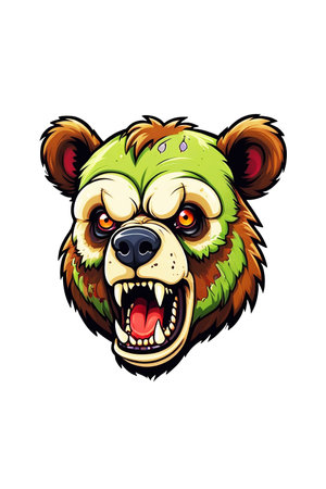 Illustration of an angry bear head on a transparent backgroundの素材