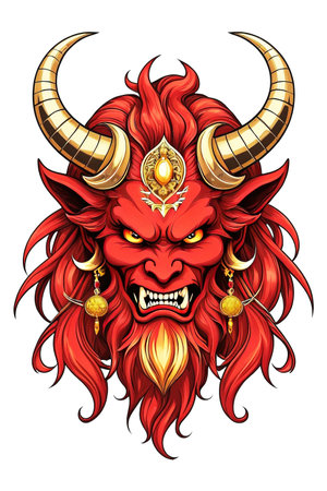 Devil human head with horns on transparent backgroundの素材