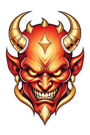 Devil human head with horns on transparent backgroundの素材