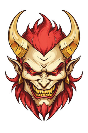 Devil human head with horns on transparent backgroundの素材