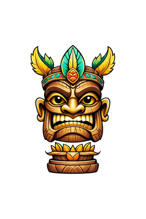 Illustration of wooden tiki statue isolated on transparent backgroundの素材