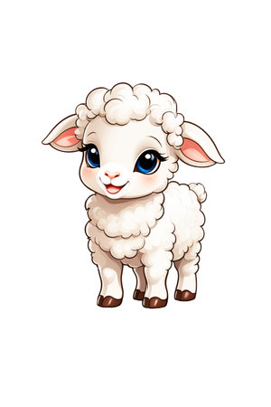 Cute sheep cartoon character isolated on transparent backgroundの素材