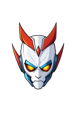 Mascot Icon Illustration of a Fantasy Robot Head with hornsの素材