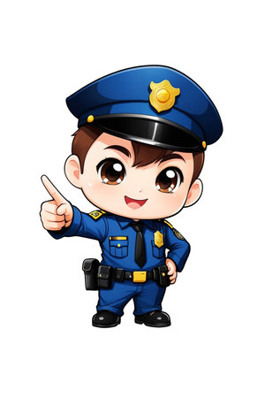 Vector illustration of Cute boy police officer cartoon character on white backgroundの素材
