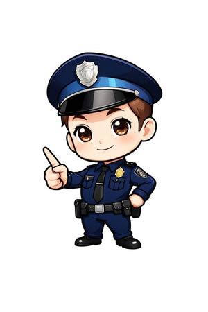 Vector illustration of Cute boy in police uniform pointing on white backgroundの素材