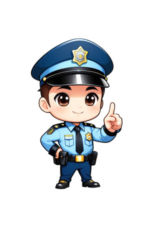 Vector illustration of Cute boy police officer pointing up on white backgroundの素材