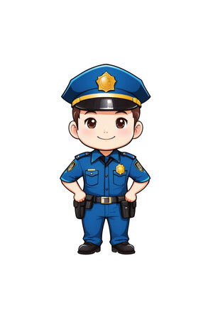 Vector illustration of Cute police boy cartoon character on white background.の素材