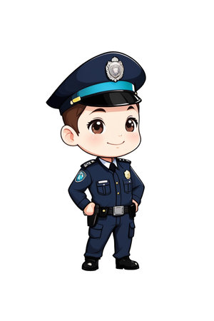 Vector illustration of Cute little boy police officer on white background.の素材
