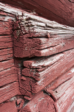 red painted log house wallの写真素材