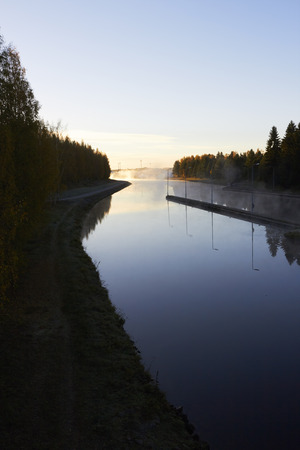 autumn morning at Saimaa canal, Lappeenranta Finlandの写真素材