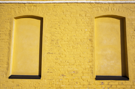 covered windows on the exterior wallの写真素材