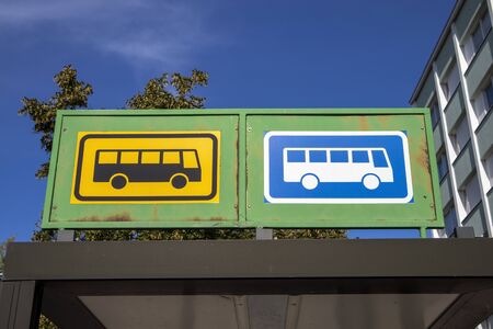 bus stop for local traffic and long distance traffic signs, Finlandの写真素材