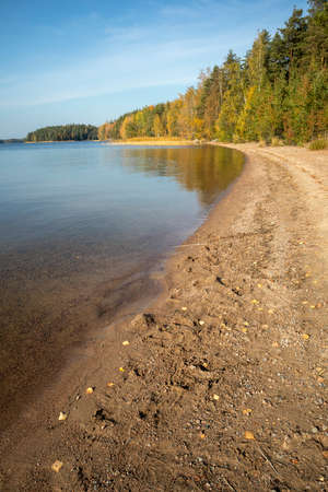 empty beach in autumn, Lappeenranta Finlandの写真素材