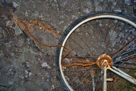 Rusty bicycle salvaged from the waterの写真素材