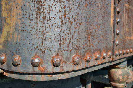 Old rusty steam locomotive rivets detail