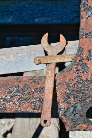 Old rusty steam locomotive tool detailの写真素材