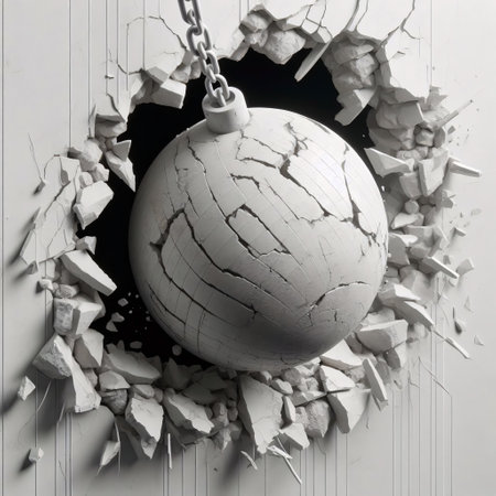 Generative AI Wrecking ball breaking after shattering the white wallの素材