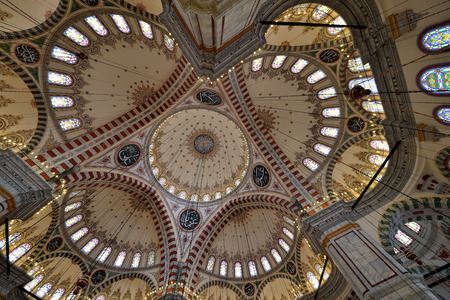 ISTANBUL, TURKEY - DEC 14: Dome of the mosque in conqueror photo taken with a wide angle on December...