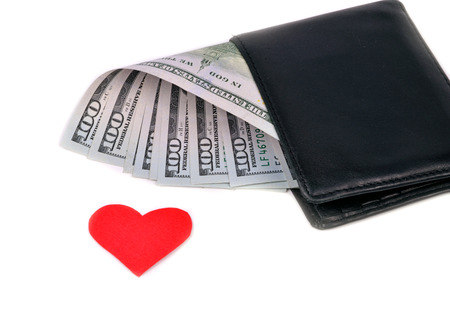 american dollars in the wallet, on a white background