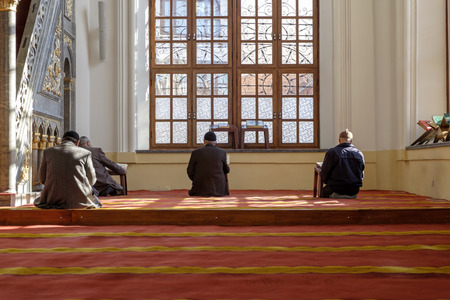 KONYA, TURKEY - FEBRUARY 10: An unidentified muslim man read holy qoran Aziziye Mosque on February...