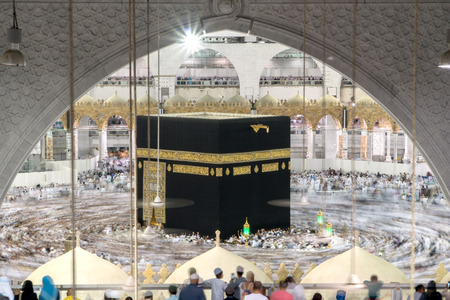 MECCA, SAUDI ARABIA - JANUARY 28: Muslim pilgrims from all around the World revolving around the...