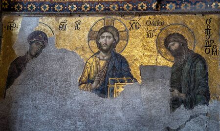 ISTANBUL, TURKEY - MAY 27, 2018: Interior of Hagia Sophia,a Greek Orthodox Christian patriarchal basilica (church), built in 537 AD, later an imperial mosque, and now a museum on May 27, 2018 in Istanbul, Turkey.のeditorial素材