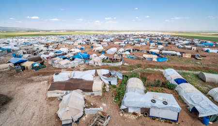 AZEZ, SYRIA â MAY 19: Refugee camp for syrian people on May 19, 2019 in Azez, Syria. In the civil war that began in Syria on 2011, 12 million people were displaced.のeditorial素材