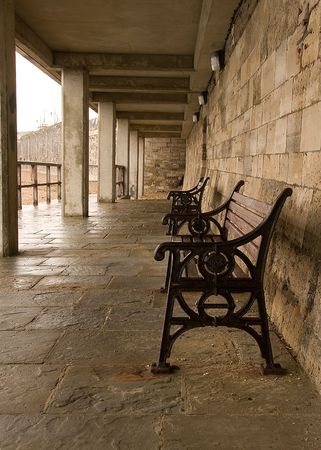 Seaside benches in Portsmouth, Englandの写真素材