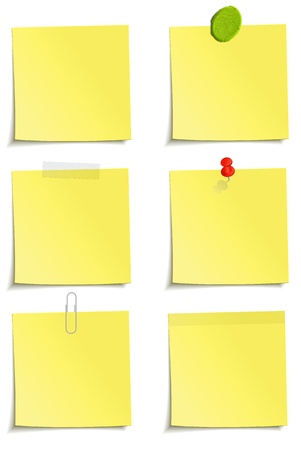 Different methods of attachment of the notes: clip, tape, plasticine, sticker, pinのイラスト素材