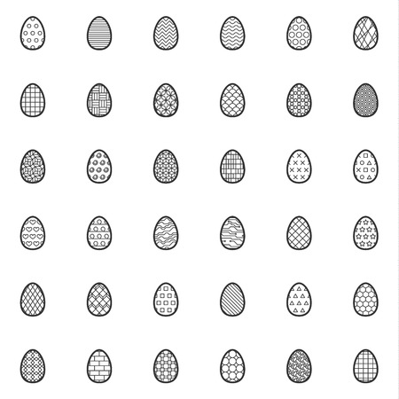 Black and white Easter eggs set decorated with linear ornament. Holiday seamless pattern. Spring illustration. Abstract background with thin line design elementsのイラスト素材