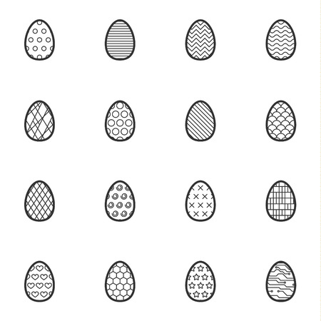Black and white Easter eggs set decorated with linear ornament. Holiday seamless pattern. Spring illustration. Abstract background with thin line design elementsのイラスト素材