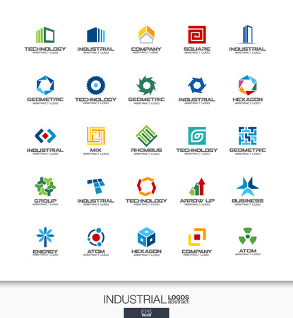 Abstract set for business company. Corporate identity design elements. Construction, industry, architecture concepts. Work, engineer, technology connect collection. Colorful Vector iconsのイラスト素材