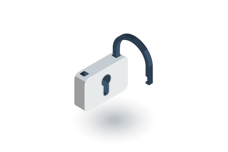 open lock, password, access isometric flat icon. 3d vector colorful illustration. Pictogram isolated on white backgroundのイラスト素材