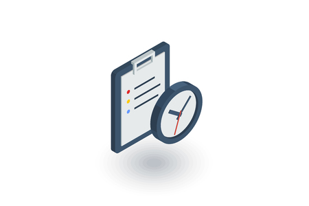 clipboard and clock, to-do list isometric flat icon. 3d vector colorful illustration. Pictogram isolated on white backgroundのイラスト素材