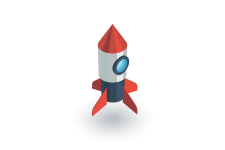 startup, rocket launch isometric flat icon. 3d vector colorful illustration. Pictogram isolated on white backgroundのイラスト素材
