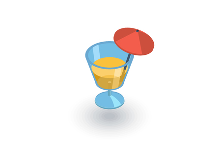 cocktail glass umbrella, juice drink, isometric flat icon. 3d vector colorful illustration. Pictogram isolated on white backgroundのイラスト素材