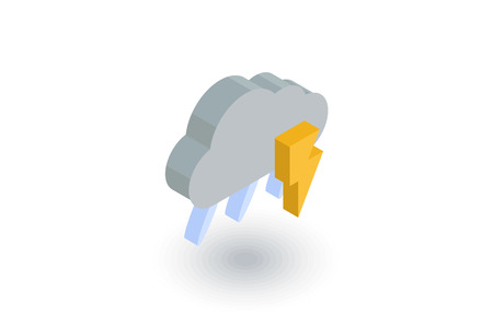 Lightning, thunder storm, rain and cloud isometric flat icon.のイラスト素材