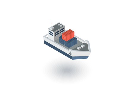 container cargo ship isometric flat icon. 3d vector colorful illustration. Pictogram isolated on white backgroundのイラスト素材