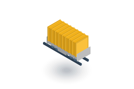 Railway container, wagon load isometric flat icon. 3d vector colorful illustration. Pictogram isolated on white backgroundのイラスト素材