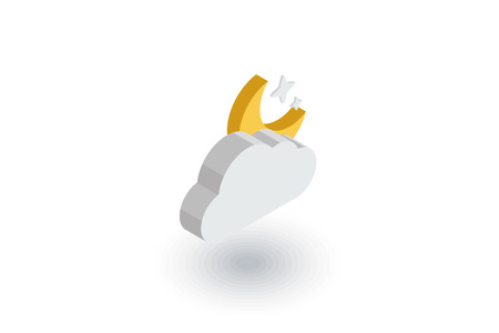 Night weather, cloud and moon isometric flat icon. 3d vector colorful illustration.のイラスト素材