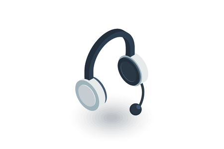 technical support, headphones microphone, operator isometric flat icon. 3d vector colorful illustration. Pictogram isolated on white backgroundのイラスト素材