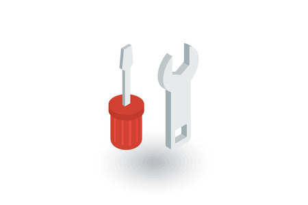 screwdriver, wrench tool, setup, settings isometric flat icon. 3d vector colorful illustration. Pictogram isolated on white backgroundのイラスト素材