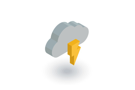 Lightning, thunderstorm cloud, weather isometric flat icon. 3d vector colorful illustration. Pictogram isolated on white backgroundのイラスト素材